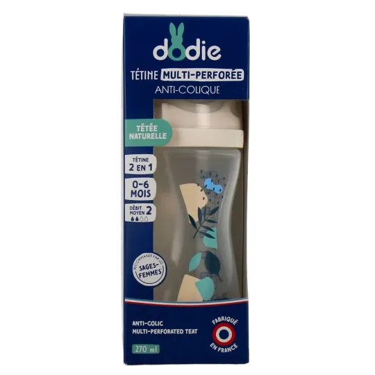 Dodie Biberon Anti-colique Tétine Multi-perforée 0-6 mois Bleu 270ml